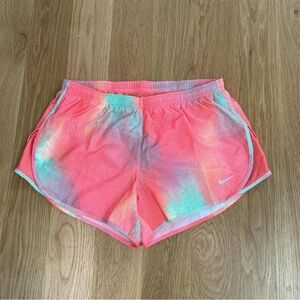 Nike Pink and Blue Athletic Shorts Lightweight Curved Hem